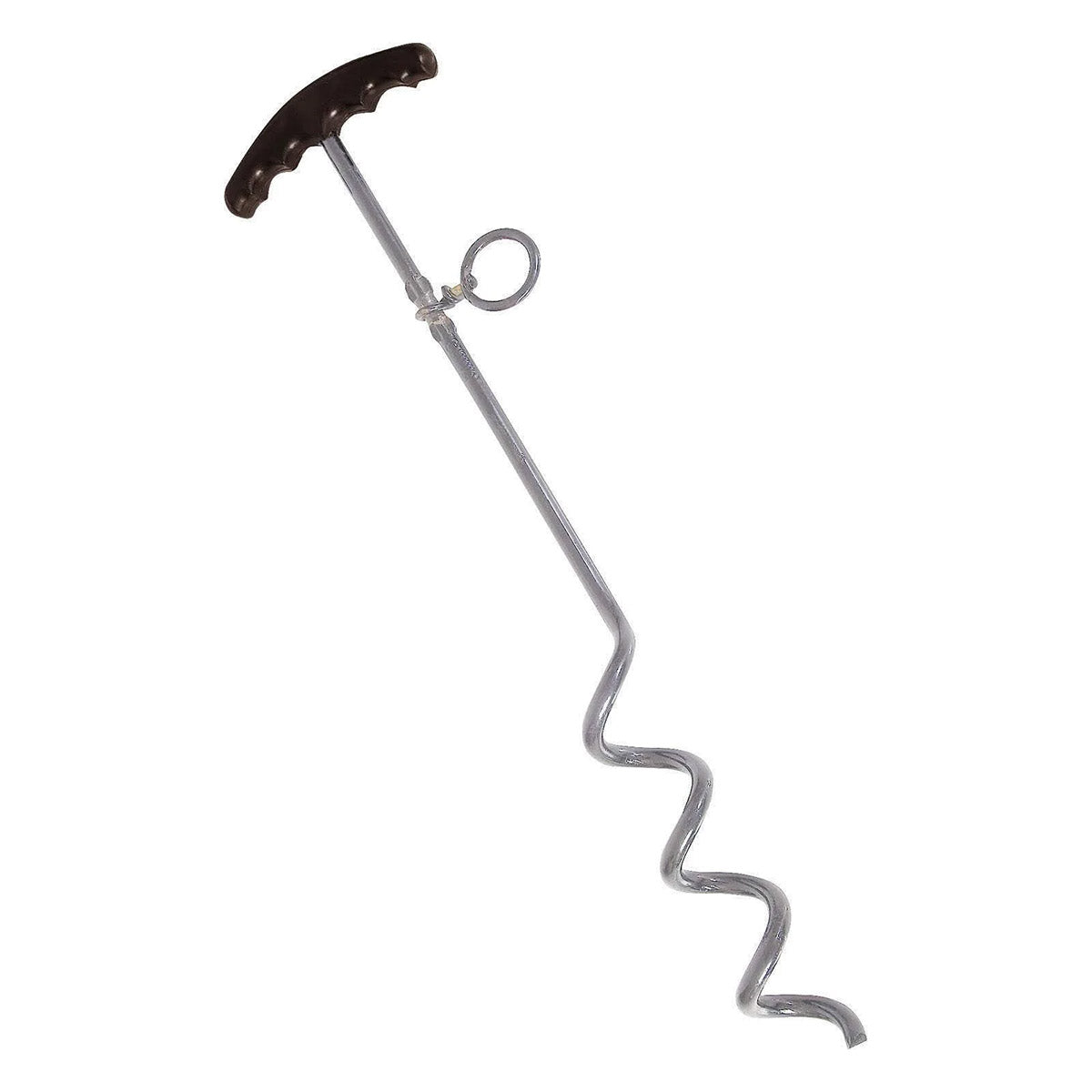 Dog tether from K9 Prime Cuts – heavy-duty corkscrew anchor and lead set, stainless steel 45 cm long with black handle, ideal for securing working or field dogs outdoors in the UK.