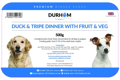 Duck & Tripe Dinner, with Fruit & Veg 500g