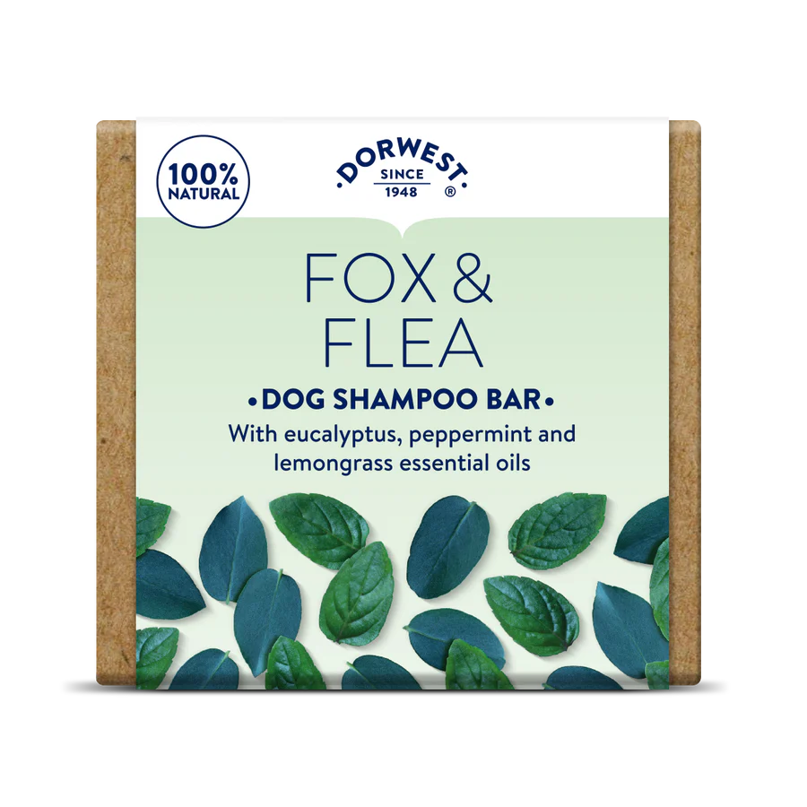 Fox Flea Shampoo Bar from K9 Prime Cuts – solid natural dog shampoo bar with scent of lavender & cedarwood, designed for flea-resistant coat care, zero-plastic packaging and gentle on sensitive skin.