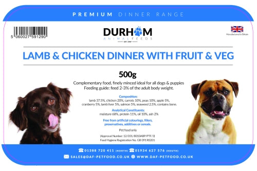 Lamb & Chicken Dinner, with Fruit & Veg 500g