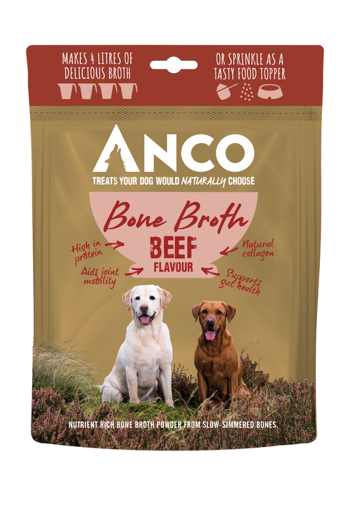 Beef bone broth from K9 Prime Cuts – nutrient-rich, natural dog food topper and treat supporting joints, digestion and hydration.