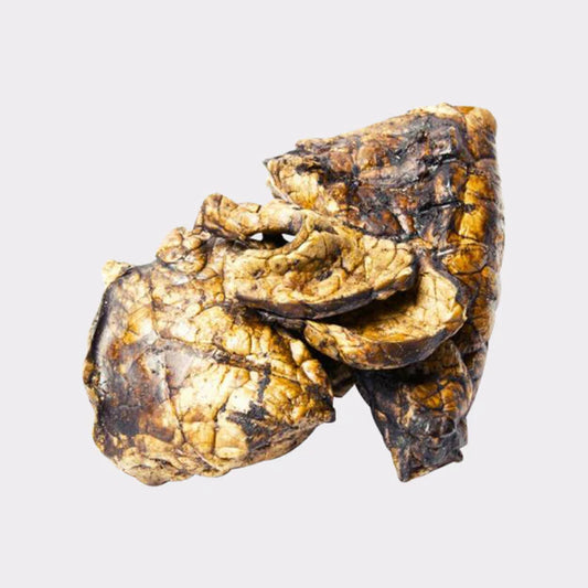 Bag of beef lung chunks from K9 Prime Cuts – 100% natural, air-dried beef lung pieces, high protein, low fat, ideal as a soft chew or reward for dogs.