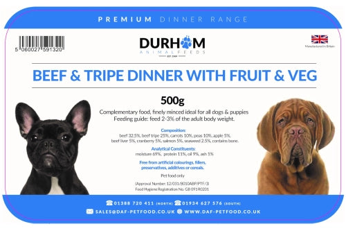 Beef & Tripe Dinner, with Fruit & Veg 500g
