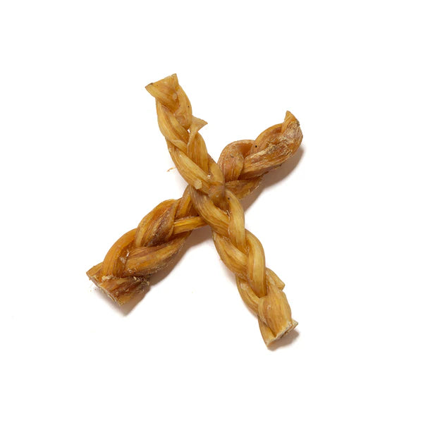 Braided beef tendon dog chew from K9 Prime Cuts – 100% natural beef tendon, tough textured chew that supports dental hygiene and satisfies strong-chewing dogs.