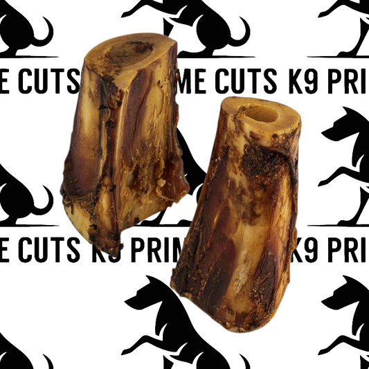 British marrow bones natural beef dog chew from K9 Prime Cuts – single-ingredient, long-lasting, rich in calcium, collagen and marrow to support dental health and joint strength.