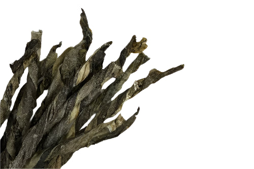 Cod fish twists natural dog chew from K9 Prime Cuts – 100% cod, high protein (67.2 %), low fat (0.7 %), additive-free treat ideal for strong chewers.