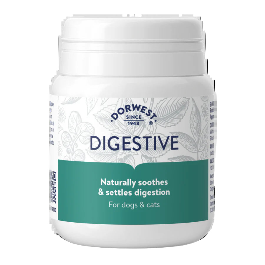 Dorwest Digestive x200 herbal digestion tablets for dogs from K9 Prime Cuts – supports upset stomachs, flatulence and motion sickness with ginger, valerian, peppermint & slippery elm.