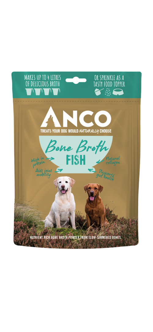 Fish bone broth from K9 Prime Cuts – nutrient-rich, natural dog food topper and treat supporting joints, digestion and hydration.