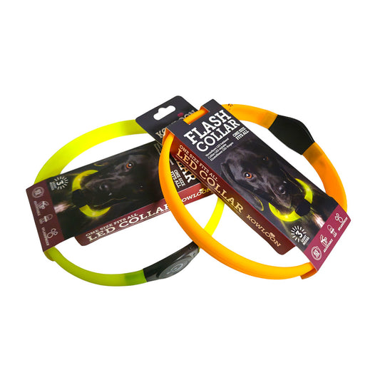 Flashing Safety Collar from K9 Prime Cuts – LED-lit dog visibility collar, USB rechargeable, multiple light modes for safe night walks and early mornings.