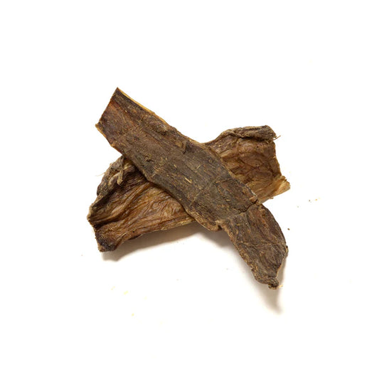 Flat beef gullet dog chew from K9 Prime Cuts – 100% air-dried beef oesophagus, high protein (72 %), low fat (17 %), soft chewy treat ideal for puppies, seniors or dogs needing gentle chews.