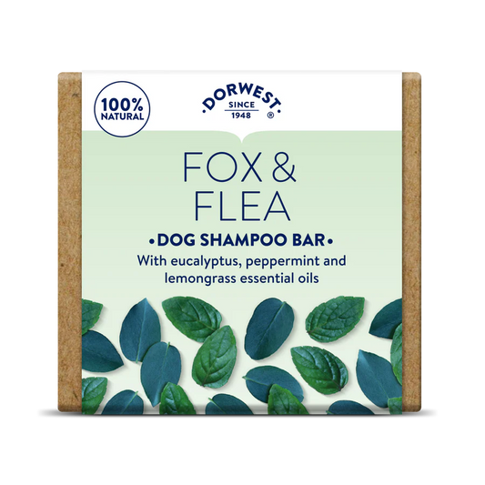 Fox Flea Shampoo Bar from K9 Prime Cuts – solid natural dog shampoo bar with scent of lavender & cedarwood, designed for flea-resistant coat care, zero-plastic packaging and gentle on sensitive skin.