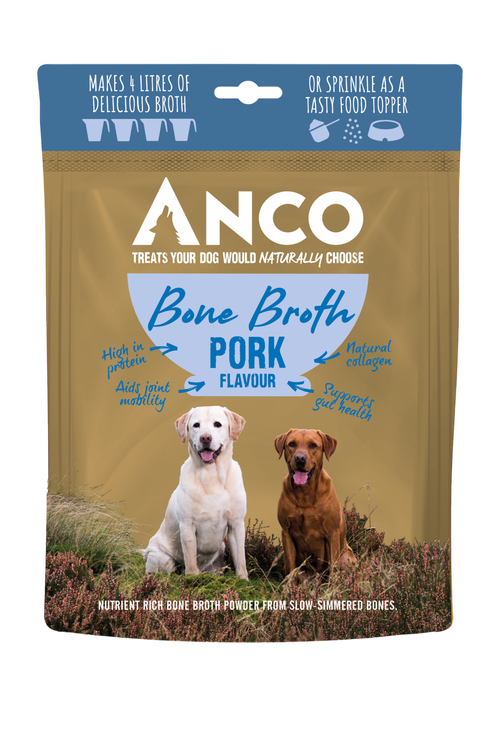 Pork bone broth from K9 Prime Cuts – nutrient-rich, natural dog food topper and treat supporting joints, digestion and hydration.