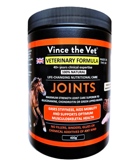 Vince the Vet Joints 400 g supplement from K9 Prime Cuts – 100% natural, premium human-food-grade ingredients, no fillers or additives, supports muscles, tendons, ligaments, joints, bones & synovial fluid in dogs.