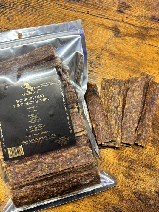 K9 Prime Cuts 100 percent meat strips for dogs available in turkey red deer rabbit beef and goose natural high protein dog treats from a pet shop in Basingstoke